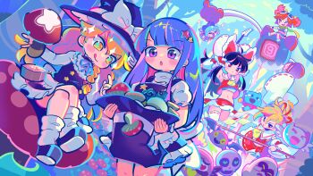 6+girls :d :o :q =_= absurdres angry arms_up ascot black_footwear black_hair black_headwear black_vest blonde_hair blue_bow blue_dress blue_hair blunt_bangs blush bow braid buro_(muse_dash) circled_9 cirno closed_mouth collared_shirt commentary_request cosplay creature crossed_legs crossover detached_sleeves dress electric_guitar fang fly_agaric flying_sweatdrops forest frilled_bow frilled_shirt_collar frills goggles goggles_on_head gohei green_scarf guitar hair_bow hair_ornament hakurei_reimu hakurei_reimu_(cosplay) hat hat_basket hat_bow highres holding holding_gohei holding_instrument holding_mushroom holding_unworn_clothes holding_unworn_hat index_finger_raised instrument kirisame_marisa kirisame_marisa_(cosplay) long_hair long_sleeves marija_(muse_dash) mechanical_arms medium_hair midriff mini-hakkero moyazou_(kitaguni_moyashi_seizoujo) multiple_girls muse_dash mushroom nature navel official_art ofuda one_eye_closed open_mouth petticoat puffy_short_sleeves puffy_sleeves purple_eyes red_bow red_eyes red_hair red_skirt red_vest ribbon-trimmed_sleeves ribbon-trimmed_thighhighs ribbon_trim rin_(muse_dash) sarashi scarf shide shirt shoes short_sleeves single_braid sitting skin_fang skirt skull smile socks sparkle star_(symbol) star_button star_hair_ornament thighhighs tongue tongue_out touhou turtleneck two_side_up unworn_hat unworn_headwear vest white_bow white_shirt white_sleeves white_socks white_thighhighs witch_hat yellow_ascot yellow_eyes yin_yang