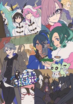 ahoge archer_(fate) archer_(fgo_fes._2022)_(fate) assassin_(fate/zero) cellphone cernunnos_(fate) coat con_(fate) facial_hair fate/grand_order fate_(series) female_assassin_(fate/zero) female_assassin_(winter_party)_(fate/zero) glasses gloves goredolf_musik gram_(fate) hair_over_one_eye hassan_of_serenity_(fate) hassan_of_the_cursed_arm_(fate) hat head_wings hildr_(fate) hildr_(winter_party)_(fate) hood hoodie isshoku_(shiki) james_moriarty_(ruler)_(fate) james_moriarty_(winter_party)_(fate) japanese_clothes kimono king_hassan_(fate) mash_kyrielight mash_kyrielight_(winter_party) mustache ortlinde_(fate) ortlinde_(winter_party)_(fate) paracelsus_von_hohenheim_(fate) paracelsus_von_hohenheim_(fgo_fes._2022)_(fate) party_hat phone ponytail scarf smartphone smile taking_picture thrud_(fate) trung_nhi_(fate) trung_trac_(fate) valkyrie_(fate) wings winter_clothes winter_coat