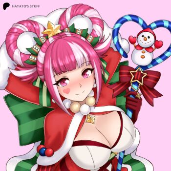 Rule 34 | 1girl, absurdres, breasts, capelet, christmas, cleavage, commission, commissioner upload, cross-laced clothes, cross-laced dress, dress, facial mark, fire emblem, fire emblem engage, fire emblem heroes, folded twintails, fur-trimmed capelet, fur trim, fur wrist cuffs, gloves, hair flaps, hair rings, hayato stuff, heart, heart facial mark, highres, hortensia (fire emblem), hortensia (winter's dearest) (fire emblem), large breasts, nintendo, non-web source, red capelet, red gloves, santa costume, santa dress, snowman earrings, striped clothes, striped dress, vertical-striped clothes, vertical-striped dress, white trim, wrist cuffs