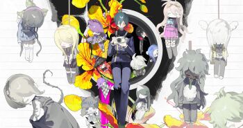 Rule 34 | 6+boys, 6+girls, ahoge, akamatsu kaede, amami rantaro, angel wings, black hair, blonde hair, bow, bowtie, brown hair, buttons, camera, chabashira tenko, checkered clothes, checkered scarf, chibi, closed eyes, collared jacket, commentary, danganronpa (series), danganronpa v3: killing harmony, dark-skinned female, dark skin, eyelashes, facial hair, flipped hair, flower, goatee, goggles, goggles on head, gokuhara gonta, green hair, hair between eyes, hair ornament, hair scrunchie, hanging, harukawa maki, highres, holding, holding camera, hoshi ryoma, iruma miu, jacket, k1-b0, long hair, long sleeves, low twintails, momota kaito, multiple boys, multiple girls, oma kokichi, open clothes, pants, pink sweater vest, pinstripe jacket, pinstripe pants, pinstripe pattern, pleated skirt, purple hair, saihara shuichi, sailor collar, scarf, school uniform, scrunchie, shinguji korekiyo, shirt, short hair, skeleton, skirt, smile, spiked hair, striped clothes, striped jacket, stuffing, sweater vest, tojo kirumi, twintails, very long hair, wavy hair, white bow, white bowtie, white hair, white shirt, wings, yellow flower, yonaga angie, yukii masako, yumeno himiko