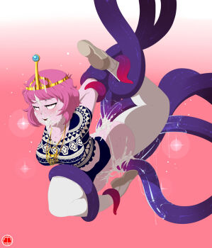 1girl adventure_time ahegao anal anus arms_behind_back bdsm blush bondage bound breasts clothes_lift cum cum_in_ass cum_in_mouth cum_on_body cum_on_clothes cum_on_lower_body cum_on_tongue double_penetration facial half-closed_eyes jlullaby medium_breasts midriff multiple_penetration open_mouth princess_bonnibel_bubblegum restrained short_hair skirt skirt_lift slime spread_legs suspension tentacle_sex tentacles text_focus thick_thighs thighhighs thighs tiara tongue tongue_out uncensored vaginal