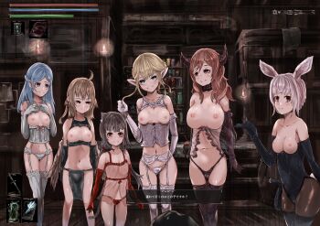 6+girls absurdres age_difference ahoge animal_ears black_gloves black_hair black_legwear black_panties blonde_hair bloodborne blue_eyes blue_hair blush braid breasts brown_eyes brown_hair bunny_girl camisole candle cat_ears cat_tail collar elbow_gloves fang flat_chest frills garter_straps gloves green_eyes health_bar highres horns indoors jar large_breasts lineup lingerie loli long_hair looking_at_viewer medium_breasts monster_girl multiple_girls nipples panties pink_hair pointy_ears rabbit_ears rabbit_tail red_eyes red_gloves red_panties revealing_clothes see-through_clothes skin_fang small_breasts smile standing tagme tail take_your_pick thighhighs translation_request twintails underwear user_interface whip white_gloves white_legwear white_panties wings yukiyuki_(pixiv15405722)