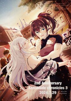 1other 3boys 3girls animal_ears anniversary baby blue_eyes bluesky_username brown_hair cat_ears cat_girl closed_eyes copyright_name dated eunie_(xenoblade) fon_(fon_dq) hair_between_eyes head_wings high_ponytail highres if_they_mated imminent_hug lanz_(xenoblade) long_hair mio_(xenoblade) multiple_boys multiple_girls noah_(xenoblade) official_alternate_hair_length official_alternate_hairstyle open_mouth outdoors ponytail sena_(xenoblade) sweat taion_(xenoblade) twitter_username watermark wavy_mouth white_hair wings xenoblade_chronicles_(series) xenoblade_chronicles_3