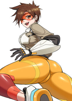 1girl ass brown_hair guuerosu highres overwatch short_hair tagme tracer_(overwatch)