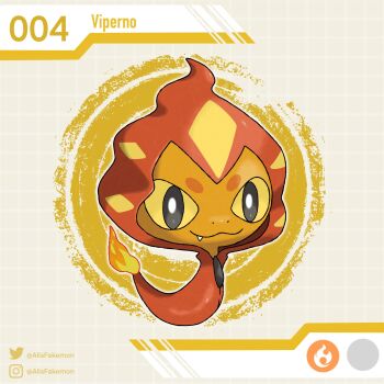 alisfakemon artist_name fakemon fang fire flame-tipped_tail full_body highres instagram_logo instagram_username looking_at_viewer nintendo no_humans original pokemon pokemon_(creature) snake solo tail twitter_logo twitter_username