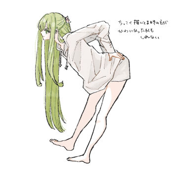 Rule 34 | 1other, androgynous, barefoot, closed mouth, commentary request, drawstring, enkidu (fate), fate/grand order, fate (series), from side, full body, green eyes, green hair, hands on own hips, hood, hood down, hoodie, komisabut, leaning forward, long hair, looking ahead, other focus, shorts, sidelocks, simple background, solo, standing, translation request, very long hair, white background, white hoodie, white shorts