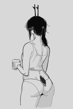 Rule 34 | animal ears, antlers, ass, copyright request, cup, deer ears, deer tail, holding, holding cup, horns, keiko (worldgore), tail, tank top, void dot exe, worldgore