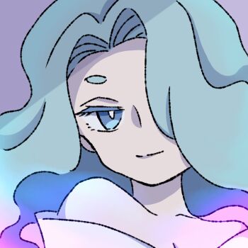 Rule 34 | 1girl, bare shoulders, blue eyes, blue hair, commentary, enraenra (youkai watch), hair over one eye, highres, long hair, looking at viewer, portrait, solo, tensuke1010, untranslatable commentary, youkai (youkai watch), youkai watch