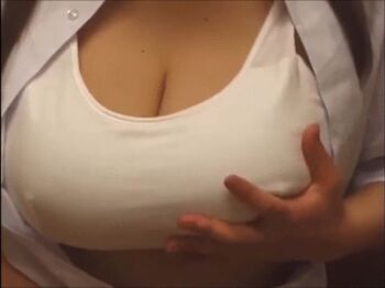 1girl animated animated_gif anna_ohura bra breasts cleavage close-up covered_erect_nipples grabbing_another's_breast grabbing_own_breast groping japanese_(nationality) large_breasts modeling mole mole_on_breast nipples nude_modeling ohura_anna photo_(medium) revealing_clothes school_uniform sitting smile twintails underboob underwear white_bra