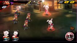 1girl animal_ears animated ass attack audible_speech blush boots bouncing_breasts breasts chibi cleavage detached_collar fake_animal_ears fingerless_gloves full_body gloves grey_leotard happy hat highleg highleg_leotard huge_ass japanese_audio jumping kicking large_breasts legs_apart leotard lilith-soft looking_ahead looking_at_another looking_at_viewer looking_to_the_side mini_hat multicolored_leotard night nobushito_kuro outdoors pantyhose playboy_bunny rabbit_ears rabbit_girl rabbit_tail ryona shiny_clothes smile solo sound tagme tail taimanin_(series) taimanin_rpgx talking thong_leotard una_mochizuki video white_hair