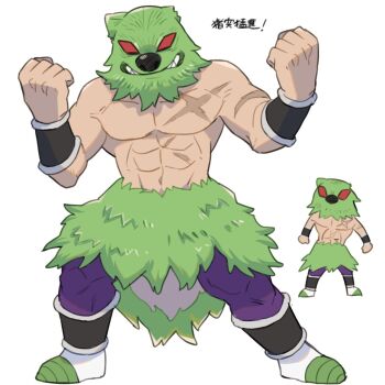 1boy abs broly_(dragon_ball_super) d_norainu_b dragon_ball dragon_ball_super dragon_ball_super_broly green_mask highres multiple_views muscular muscular_male pants purple_pants red_mask scar scar_on_chest simple_background solo_focus topless_male white_background