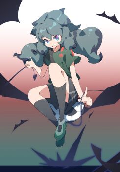 Rule 34 | 1girl, ball, demon tail, highres, horiuchi honoka, inazuma eleven (series), looking at viewer, shirt, shorts, soccer ball, soccer uniform, solo, sportswear, t-shirt, tail, tongue, tongue out, twitter