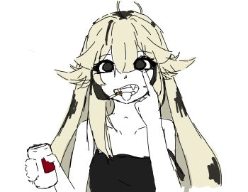 1girl blonde_hair brown_hair can cigarette drink_can fangs indie_virtual_youtuber matoi_miia meatscepter soda_can tongue tongue_out virtual_youtuber