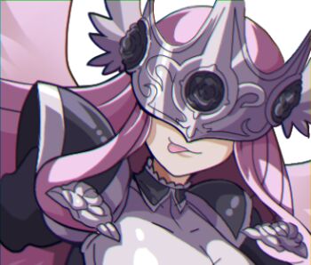 1girl appmon armor beautymon breasts dclaret digimon long_hair looking_at_viewer mask tongue tongue_out