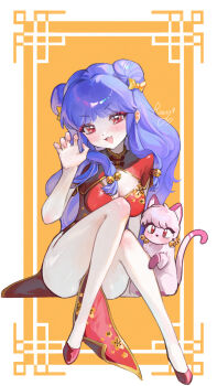 Rule 34 | 1girl, cat, chinese clothes, dress, purple hair, ranma 1/2, red eyes, shampoo (cat), shampoo (ranma 1/2), tagme