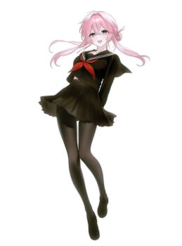 Rule 34 | 1girl, :d, arms behind back, black pantyhose, black sailor collar, black serafuku, black shirt, black shoes, black skirt, blush, breasts, collarbone, commentary request, curtained hair, dot nose, earrings, eyelashes, full body, hair bun, highres, jewelry, korean commentary, light particles, loafers, long hair, long sleeves, looking at viewer, medium breasts, midriff peek, neckerchief, open mouth, original, pantyhose, pink eyes, pink hair, pleated skirt, red neckerchief, sailor collar, school uniform, serafuku, shirt, shoes, simple background, single hair bun, skirt, smile, so seo, solo, teeth, thighband pantyhose, twintails, upper teeth only, white background, wind, wind lift