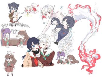 !? +++ ._. 4girls :3 :d :o ^_^ air_bubble animal animal_ears animal_hands animal_on_head animalization aqua_neckerchief arms_at_sides asphyxiation basil_(wgh0anzdple3asf) black_choker black_gloves blue_eyes blue_hair blue_ribbon blunt_bangs blush bob_cut breasts broken_cup brown_dress brown_hair bubble bug butterfly cat cat_ears cat_tail choker closed_eyes coat collarbone colored_inner_hair commentary_request convenient_censoring cup dark_blue_hair deformed diagonal_bangs dog dress drowning false_smile fins flower flying_sweatdrops fox_ears fox_girl fox_tail fujishima_megumi gloves hair_bun hair_flower hair_ornament hair_ribbon half_gloves hasu_no_sora_school_uniform head_fins holding holding_animal holding_cup insect inverted_bob kachimachi_kosuzu kemonomimi_mode korean_commentary korean_text link!_like!_love_live! long_hair long_sleeves love_live! low_twintails medium_dress mermaid monster_girl monsterification multicolored_hair multiple_girls multiple_views murano_sayaka neckerchief nose_blush o-ring o-ring_choker on_head open_clothes open_coat open_mouth otomune_kozue pleated_dress purple_eyes purple_hair red_eyes red_flower red_hair red_neckerchief ribbon sailor_collar sailor_dress school_uniform short_hair side_ponytail sidelocks simple_background single_side_bun small_breasts smile spit_take spitting squeans star_(symbol) star_hair_ornament streaked_hair sweat tail teacup tongue tongue_out translation_request twintails two_side_up underwater v-shaped_eyebrows virtual_youtuber white_background white_cat white_coat white_hair white_sailor_collar winter_uniform yellow_butterfly yugiri_tsuzuri yuri