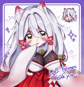 Rule 34 | 1girl, animal ears, artist request, black bodysuit, body freckles, bodysuit, bow, breasts, commentary, commission, english commentary, fox ears, fox girl, fox tail, freckles, frills, fur collar, gohei, hair between eyes, hair bow, hair ornament, hair ribbon, highres, indie virtual youtuber, japanese clothes, kagari kitsune, large breasts, long hair, long sleeves, messy hair, multicolored hair, nontraditional miko, pink hair, red ribbon, ribbon, sidelocks, simple background, skeb commission, skirt, sleeves past fingers, sleeves past wrists, slit pupils, solo, tail, virtual youtuber, white hair, yellow eyes