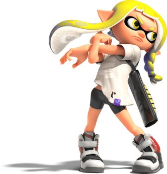 1girl 3d bare_arms bike_shorts blonde_hair boots braid closed_mouth eye_mask eyebrow_cut frown full_body gradient_hair grey_boots inkling inkling_girl inkling_player_character long_hair long_pointy_ears looking_to_the_side mask multicolored_hair nintendo official_art pointy_ears shirt short_eyebrows short_hair_with_long_locks side_braid sidelocks solo splatoon_(series) splatoon_3 spotted_hair standing stretching t-shirt tentacle_hair thick_eyebrows torn_clothes transparent_background two-tone_hair v-shaped_eyebrows veronika_(splatoon) white_shirt yellow_eyes