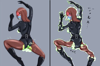 1girl before_and_after death defeat dissolving highres kamen_rider lying moks33 on_stomach panels shocker_(kamen_rider) slime_(substance) snuff