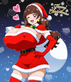 amanogawa_kirara breasts christmas elbow_gloves gloves hitokiwa_kenchin huge_breasts precure santa_costume