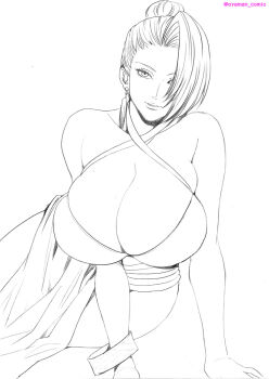 1girl bikini breasts curvy earrings female_focus hair_bun huge_breasts jewelry large_breasts long_hair mature_(kof) oyaman oyaman_comic skirt swimsuit the_king_of_fighters thick_thighs thighs wide_hips