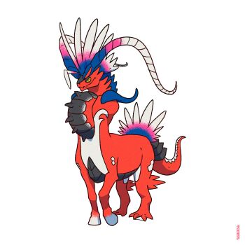 alternate_form dragon expressionless full_body gen_9_pokemon highres horns koraidon legendary_pokemon meme nintendo no_humans original_form_pokemon_(meme) parody pedro_larez pokemon pokemon_(creature) sharp_teeth simple_background solo source_request standing teeth what
