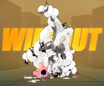 1girl breasts defeat ellen_joe fins fish_tail multicolored_hair nipples pantyhose restrained sakifox shark_girl shark_tail sharp_teeth short_hair solo tail teeth tentacle_in_mouth tentacle_sex tentacles torn_clothes torn_pantyhose two-tone_hair upside-down zenless_zone_zero