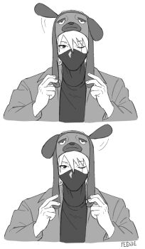 1boy animal_hat face_mask feenie hair_between_eyes hat hatake_kakashi looking_at_viewer male_focus mask mouth_mask naruto_(classic) naruto_(series) one-eyed one_eye_closed puppet scar scar_across_eye scar_on_face sequential short_hair signature simple_background sketch solo white_background
