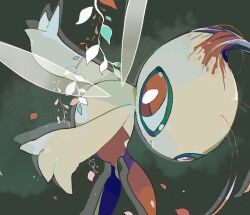 Rule 34 | 1other, akadako, antennae, arms up, bright pupils, celebi, closed mouth, colored skin, creatures (company), drop shadow, expressionless, fairy wings, from side, full body, game freak, gen 2 pokemon, green background, green skin, head tilt, ivy, leaning forward, legendary pokemon, looking back, multicolored skin, mythical pokemon, nintendo, other focus, outstretched arms, pokemon, pokemon (creature), red eyes, red skin, solo, two-tone skin, white pupils, wings
