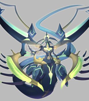 Rule 34 | absurdres, black wings, dragon, duel monster, full body, grey background, highres, no humans, red eyes, simple background, solo, supreme king z-arc, wings, yanagimachi, yu-gi-oh!