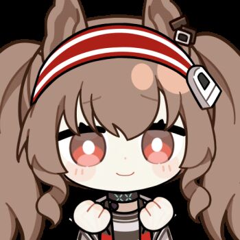 1girl :q angelina_(arknights) animal_ears animated animated_gif arknights black_choker blinking blush bright_pupils brown_hair chinese_commentary choker chunye_haruya coat commentary_request disembodied_hand dot_nose earpiece fox_ears hair_between_eyes hairband infection_monitor_(arknights) jacket long_hair looking_at_another looking_at_viewer lowres material_growth open_clothes open_coat open_jacket oripathy_lesion_(arknights) red_eyes red_hairband red_jacket smile solo striped_clothes striped_hairband tongue tongue_out transparent_background twintails two-tone_hairband white_coat white_pupils