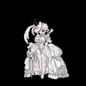 1girl 2021 animated animated_gif bernadead_(under_the_witch) breasts ccryupixel cleavage closed_eyes collarbone commentary contrapposto corset curly_hair dress earrings fascinator female_focus fire frilled_dress frilled_sleeves frills full_body garter_straps gloves gown groin hand_fan hat hat_feather high_heels holding holding_fan holding_umbrella huge_breasts idle_animation jewelry jiggle juliet_sleeves legs_together leotard long_sleeves makeup mature_female necklace no_pupils numericgazer official_art pearl_earrings pearl_necklace pixel_art planted planted_umbrella puffy_long_sleeves puffy_sleeves pumps purple_fire red_eyes red_lips revealing_clothes runny_makeup simple_background smile solo standing tareme thick_lips thick_thighs thighhighs thighs tilted_headwear transparent_background umbrella under_the_witch veins veiny_breasts white_dress white_gloves white_hair white_hat white_leotard white_thighhighs wide_hips