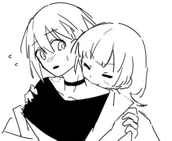 2girls bang_dream! bang_dream!_it&#039;s_mygo!!!!! bite_mark biting biting_shoulder black_necktie black_shirt blush jacket kaname_raana looking_at_another multiple_girls necktie non-web_source nose_blush shirt short_hair simple_background takamatsu_tomori white_background yuri