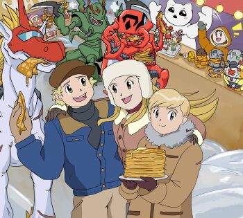 Rule 34 | absurdres, agumon, anna (digimon), botamon, digimon, digimon adventure 02, food, greymon, highres, koromon, kuwagamon, lara (digimon), maslenitsa, matrioska, matryoshka doll, metalgreymon, pancake, russia, snimon, snow, tagme, unimon, wargreymon, yukidarumon, yuri (digimon)