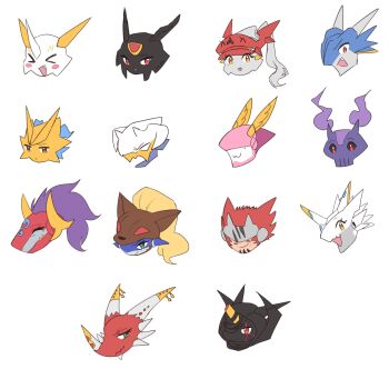 alphamon blush craniummon digimon digimon_(creature) duftmon dukemon dynasmon examon gankoomon highres jesmon looking_at_viewer lordknightmon magnamon omegamon omegamon_zwart_defeat simple_background sleipmon solo ulforcev-dramon white_background