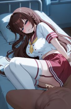 1boy 1girl absurdres after_rape aftersex arms_behind_back bed blue_eyes blush bound bound_wrists braid breasts brown_hair buttons clothed_female_nude_male commission crop_top crop_top_overhang crying crying_with_eyes_open cum cum_in_pussy double-breasted erection garter_straps hetero highres hospital_bed iyusei_02 large_breasts lochi&#039;s_character long_hair looking_at_viewer lying midriff miniskirt neckerchief no_panties nude on_side original parted_lips penis pleated_skirt pussy red_sailor_collar red_skirt sailor_collar school_uniform second-party_source serafuku shirt short_sleeves skirt solo_focus sweat tears thighhighs uncensored v-shaped_eyebrows vaginal white_shirt white_thighhighs yellow_neckerchief