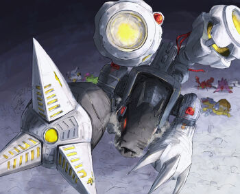 Rule 34 | 1other, 3girls, 4boys, agumon, aiming, aiming at viewer, aomon (yuuji7604), cannon, claw (weapon), claws, commentary request, defeat, digimon, digimon (creature), digimon adventure, energy cannon, gabumon, glowing, glowing eyes, gomamon, heavy breathing, joints, metal jaw, mugendramon, multiple boys, multiple girls, no humans, no pupils, nostrils, palmon, piyomon, red eyes, robot, robot joints, science fiction, sharp teeth, tailmon, teeth, tentomon, weapon