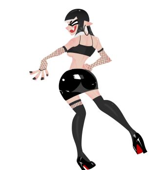 1girl ass breasts earrings high_heels highres inkling inkling_girl inkling_player_character jewelry long_hair mini_woomy nintendo open_mouth pointy_ears solo splatoon_(series) splatoon_1 splatoon_2 splatoon_3 squid tentacle_hair v-mon white_background woomy