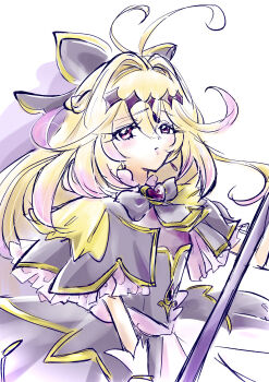 Rule 34 | 1girl, absurdres, antenna hair, black capelet, bow, braid, brooch, capelet, closed mouth, commentary request, crossed bangs, cure arcana shadow, diamond hairband, dress, eyelashes, forehead jewel, gem, gold trim, gradient hair, hair bow, hair intakes, half up braid, heart, heart brooch, highres, holding, holding staff, jewelry, long hair, magical girl, meitantei precure!, moria luluka, multicolored hair, pink eyes, precure, purple gem, purple veil, raised inner eyebrows, sleeveless, sleeveless dress, solo, staff, tear arcana rod, upper body, user xdnk7584, veil, white wrist cuffs, wrist cuffs