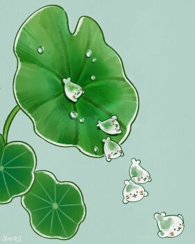 absurdres animal animal_focus commentary_request grey_background highres no_humans original plant seal_(animal) simple_background water_drop yatima_sirotan