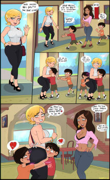 2boys 2girls ass black_hair blonde_hair blush breasts comic female hetero highres male mature_female multiple_boys multiple_girls navel original rape shadman shota standing straight_hair straight_shota