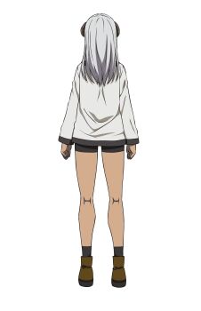 1girl absurdres anime_coloring bike_shorts black_socks boots brown_boots brown_horns chiyu_mahou_no_machigatta_tsukaikata curled_horns dark-skinned_female dark_skin felm_(chiyu_mahou) full_body grey_hair highres horns long_hair long_sleeves looking_at_viewer official_art shirt simple_background socks solo standing tanabe_kenji thighs transparent_background white_shirt