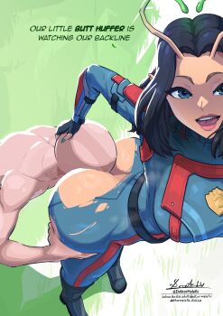 1boy 1girl antennae artist_name ass between_buttocks black_hair blue_bodysuit blue_eyes bodysuit butt_crack doktor_malefic english_text face_in_ass faceless faceless_male femdom forced hand_on_another's_head hetero highres itch.io_username mantis_(marvel) marvel marvel_rivals multicolored_bodysuit no_panties signature subscribestar_username third-party_edit torn_bodysuit torn_clothes two-tone_bodysuit watermark web_address