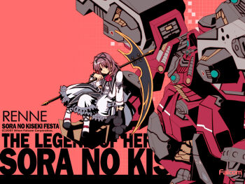 00s 1girl 2007 ascot black_eyes character_name company_name copyright_name dress eiyuu_densetsu expressionless falcom female_focus frills holding_behind_back holding_polearm holding_polearm_behind_back holding_weapon holding_weapon_behind_back mecha official_art pater_mater pink_background polearm purple_hair red_ascot renne_(eiyuu_densetsu) robot scythe shoes short_hair sitting solo sora_no_kiseki stuffed_animal stuffed_rabbit stuffed_toy