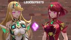 2girls 3d animated artist_name blonde_hair breasts crystal expressionless female_focus gasp glowing glowing_eyes hypnosis legoguy9875 looping_animation mind_control monolith_soft multiple_girls mythra_(xenoblade) nintendo open_mouth pyra_(xenoblade) red_hair sound source_filmmaker_(medium) standing tagme hypnosis video waking_up wall watching watermark xeno_(series) xenoblade_chronicles_(series) xenoblade_chronicles_2