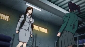 2girls animated breasts breasts_squeezed_together cleavage indoors injury kicking large_breasts laughing long_hair looking_at_another multiple_girls okada_yuriko ryona school_uniform shaded_face skirt smug subtitled surprised tagme toujima_tanzaburou_wa_kamen_rider_ni_naritai twintails video wide_hips yukarisu