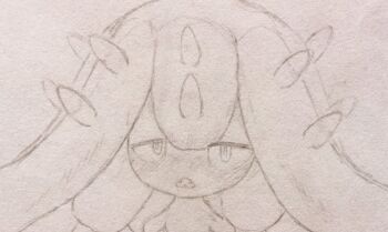 animal_focus blush embarrassed fangs gen_3_pokemon gen_7_pokemon greyscale half-closed_eyes looking_at_viewer mareanie mawaifu monochrome nintendo no_humans nose_blush open_mouth pokemon pokemon_(creature) shy sidelocks simple_background sketch solo spikes tentacle_hair tentacles traditional_media white_background