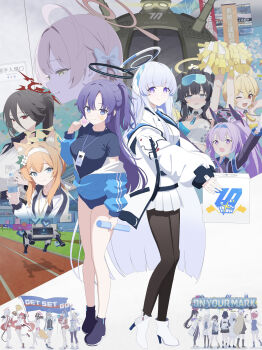 &gt;_&lt; 6+girls absurdres ahoge aircraft airship ako_(blue_archive) ako_(track)_(blue_archive) animal_ears aqua_necktie arm_up armored_vehicle banner bare_shoulders black_hair black_halo black_pantyhose blonde_hair blue_archive blue_buruma blue_eyes blue_jacket blue_shoes blush boots bottle box braid breasts brown_boots brown_hair buruma chihiro_(blue_archive) closed_mouth coat commentary_request demon_tail demon_wings detached_collar dog_ears drink engineering_department_(blue_archive) flag flower fox_ears from_behind glasses glowing glowing_eyes goggles goggles_on_head graffiti green_eyes grey_hair hair_between_eyes hair_flower hair_ornament hairband hallway halo hanako_(blue_archive) hand_on_own_face hare_(blue_archive) haruna_(blue_archive) hasumi_(blue_archive) hasumi_(track)_(blue_archive) heart hibiki_(blue_archive) hibiki_(cheer_squad)_(blue_archive) high_heel_boots high_heels highres holding holding_box holding_drink holding_flag holding_paper holding_pom_poms holding_trophy horns id_card izuna_(blue_archive) jacket jacket_partially_removed junko_(blue_archive) kirino_(blue_archive) kotama_(blue_archive) kotori_(blue_archive) kotori_(cheer_squad)_(blue_archive) lanyard large_breasts long_hair long_hair_between_eyes long_sleeves looking_at_viewer maki_(blue_archive) mari_(blue_archive) mari_(track)_(blue_archive) mechanical_halo medium_breasts millennium_cheerleader_outfit_(blue_archive) millennium_science_school_logo millennium_science_school_student_(blue_archive) millennium_science_school_student_a_(blue_archive) millennium_science_school_student_b_(blue_archive) multiple_girls necktie noa_(blue_archive) non-humanoid_robot official_alternate_costume one_eye_closed opaque_glasses open_mouth orange_eyes orange_hair outdoors pantyhose paper parted_bangs pink_hair pink_halo pleated_skirt pom_pom_(cheerleading) pom_poms ponytail purple_eyes purple_hair racetrack red_buruma red_eyes red_hair red_halo red_jacket relay_baton ribbon robot robot_animal robot_dog school_uniform seminar_(blue_archive) shadow shiroko_(blue_archive) shoes short_hair single_braid single_horn skirt small_breasts smile stadium standing star_(symbol) star_sticker sticker sticker_on_face sumire_(blue_archive) sweat tail television trinity_general_school_logo trophy utaha_(blue_archive) utaha_(cheer_squad)_(blue_archive) veritas_(blue_archive) very_long_hair vop845150 water_bottle waving white_boots white_coat white_hair white_hairband white_halo white_jacket white_shoes white_skirt wings wolf_ears wrench yellow_halo yuuka_(blue_archive) yuuka_(track)_(blue_archive)