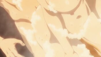 1boy 1girl 2020s animated animated_gif anime_screenshot ass bath bathhouse breasts grinding hanging_breasts huge_breasts isekai_meikyuu_de_harem_wo kaga_michio lowres nipples nude roxanne_(isekai_meikyuu_de_harem_wo) rubbing slave soap soap_bubbles tail water